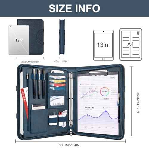 Leathario Portfolio Binder, Includes 5 Folder Index Dividers, 13 Inch Tablets Organizer with Handle, Vegan Leather A4 Padfolio, Multi-Pocket Notepad Business Planner Professional Document
