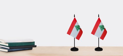 Lebanon Lebanese Small Mini Desk Flag Set Miniature Lebanon Lebanese Table Office Flag with 13" Black Pole, Black Base, Miniature Lebanon Deluxe Desktop Flag(2 Pack)