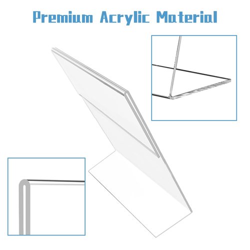 Daofary Acrylic Sign Holder 5.8 x 8.5,L Shape Slanted Back Clear Sign Holder Plastic Paper Holder Slant Back Sign Holders inches Sign Holder Plastic Display Stand for Office,Store,16 Pack