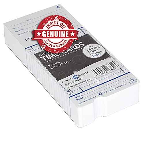 Pyramid Time Systems - Authentic Time Cards (42415) for Pyramid Models 2500, 2500K1, 2600 and 2650 Aligning Time Clocks, Double Sided Time Sheets (3.38 x 7.44 in) - 100 Time Cards - Blue/Green