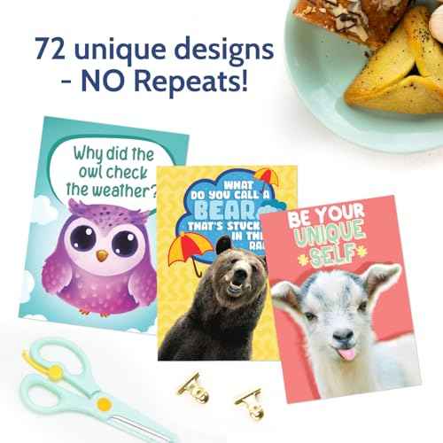 T MARIE 72 Funny Animal Notecard Set with Envelopes and Stickers - 4.5¡± x 6.25¡± Humorous Thinking of You Cards - Unique Designs with No Repeats Ideal for Kids, Teachers, Summer Camp, and More