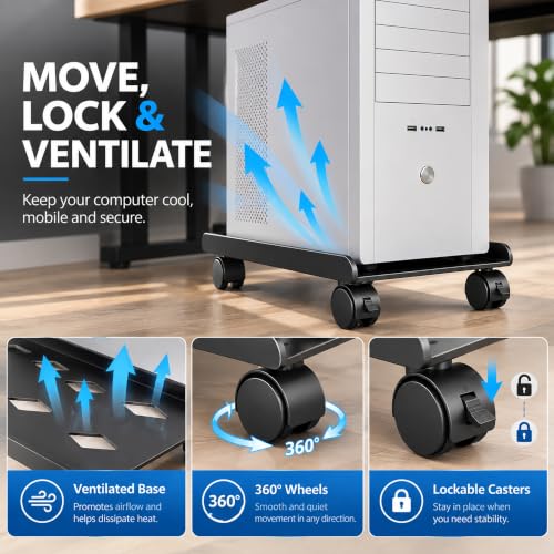Hovadova Computer Tower Stand with 360° Wheels, Compact Mobile PC Stand