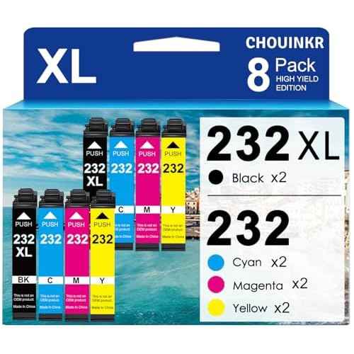 232xl Ink Cartridges Latest Upgrade Remanufactured for Epson Ink 232xl 232 XL (T232XL-BCS) Works with WorkForce WF-2930, WF-2950, Expression XP-4200, XP-4205 (Black Cyan Magenta Yellow, 8 Pack)
