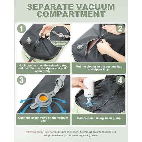 winspansy Large Storage Vacuum Compression Travel Backpack Seal Bags with Pump Clothing 18x14x8 Personal Item Work Carry on Business Vacpack College Laptop Backpack for Women Men Mint green