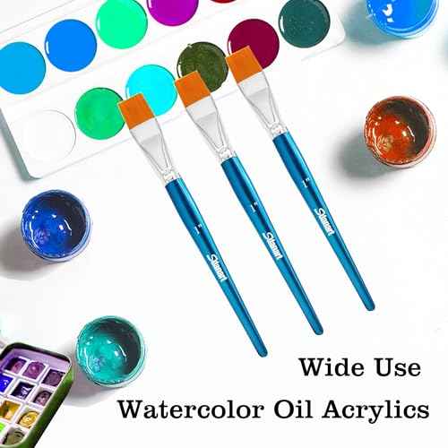 1 inch Flat Paint Brushes for Acrylic Painting£¬3 PCS Large Acrylic Paint Brush Bulk£¬Fabric Paintbrushes Craft Brush£¬Artists Paintbrush for Watercolor Oil Rock Face Body Art Canvas (3)