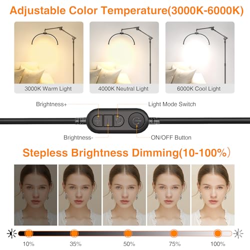 CHICLUX Lash Lights for Eyelash Tech, Foldable Floor Lash Lamp for Eyelash Extensions, Dimmable LED Half Moon Lash Light with Phone Holder and Wheeled Base, Esthetician Light for Eyelash, Tattoo