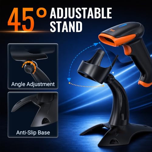 Tera Wireless Barcode Scanner with Stand - 1D/2D/QR 3-in-1, Orange