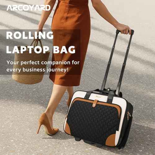 Rolling Laptop Bag, Rolling Briefcase for Women with Waterproof Pocket, 17.3 Inch Computer Bag, Underseat Carry On Luggage with Wheels for Work Travel Business, Lightweight Beige Brown