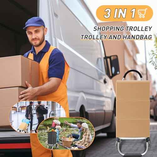 Heavy Duty 3 in 1 Shopping Cart, Foldable Hand Truck with 6 Wheels, 110 lbs Grocery Cart, Portable Utility Dolly, Waterproof Bag for Moving, Camping