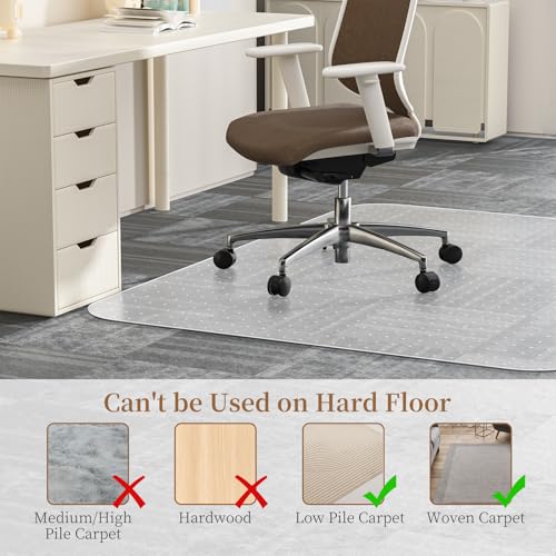 Office Chair Mat for Carpet, 48" X 60" X 0.09" Desk Chair Mat for Carpet Floors, Clear and Thick Rolling Computer Chair Mats with Non-Slip Studded for Home and Office Low Pile Carpets