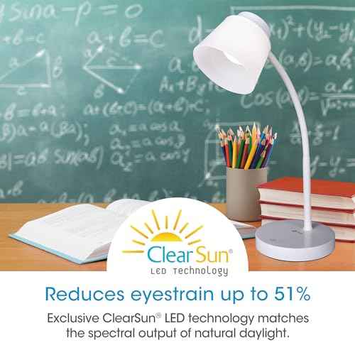 OttLite Clarify LED Desk Lamp with 4 Brightness Settings ? Touch Activated Controls, Modern White Design, ClearSun LED Lighting, Flexible Neck, for Work, Study, Reading, Crafting