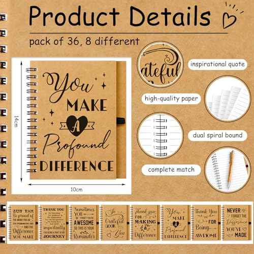 Tenceur 36 Sets Employee Appreciation Gifts Bulk Inspirational Spiral Notebooks with Motivational Pens Small Notepads for Coworkers Office Staff Team Volunteer Teacher Thank You Gifts, 3.94 x 5.51''