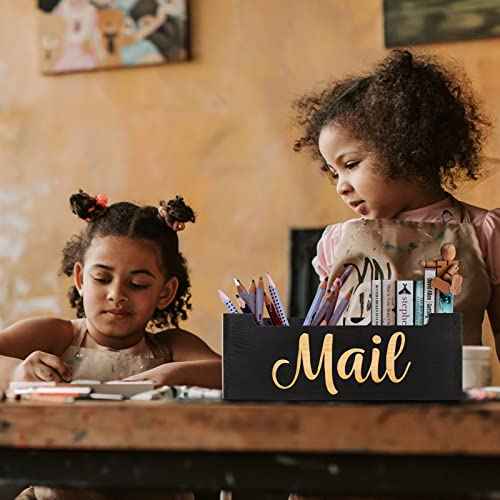 Mail Organizer Mail Holder Countertop, Rustic Wooden Mail Basket Mail Tray Letter Holder Box for Desk Home Office Wall Mount