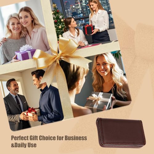 Uloryce Coffee Brown PU Leather Business Card Holder with Magnetic Closure Slim Wallet for Men & Women