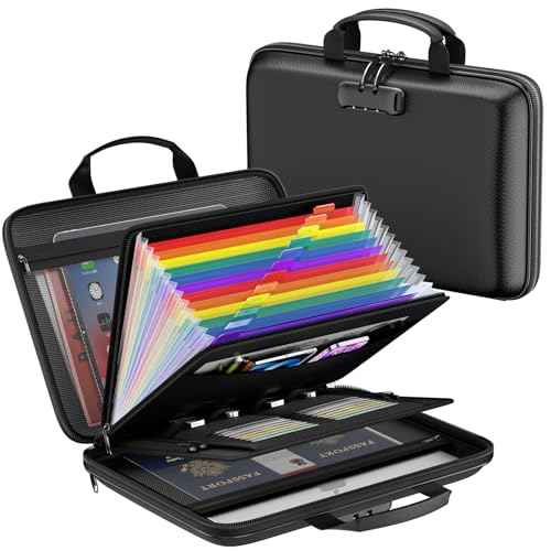 Fireproof File Organizer,Fireproof Document Box with Lock,Large 13 Pocket Expanding File Folder,Hard-Shell Portable Safe Storage for Letter/Legal Document,Laptop,Valuables-Black