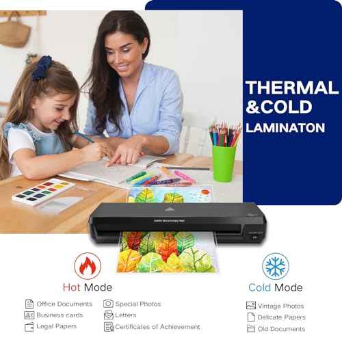 Laminator 13 Inch A3 Laminator Machine, 7 in 1 Desktop Thermal Laminator Never Jam with 40 Laminating Pouches, Paper Trimmer and Corner Rounder, Fast Warm-Up Home Office School Use, Black