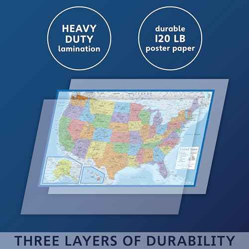 Palace Learning Laminated USA Map - 18" x 29" - Wall Chart Map of The United States of America - Made in The USA - Updated (Laminated, 18" x 29")