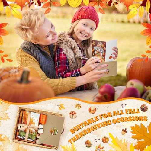 Tenceur 240 Sets Thanksgiving Cards with Envelopes Set Turkey Maple Leaf Happy Thanksgiving Greeting Card Bulk Happy Holiday Postcards for Fall Season Gift Autumn Party Favors, 24 Designs