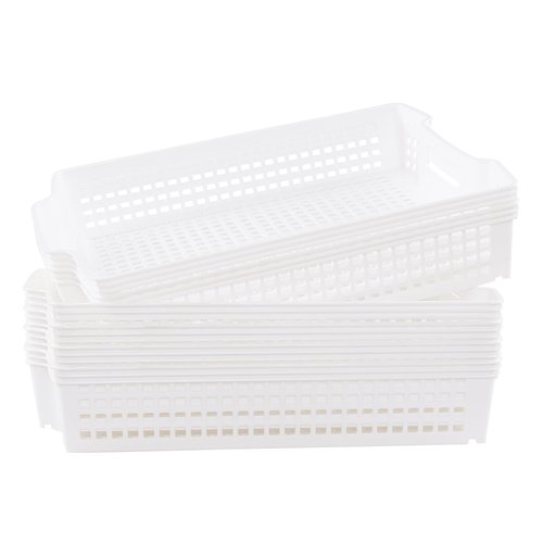 Xowine 6-Pack Stacking Plastic Paper Basket Trays, Stackable Paper Baskets for Classroom, White