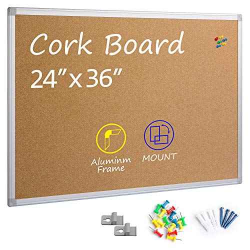 Board2by Cork Board Bulletin Board 24 x 36, Silver Aluminium Framed 2x3 Corkboard, Office Board for Wall Cork, Large Wall Mounted Notice Pin Board