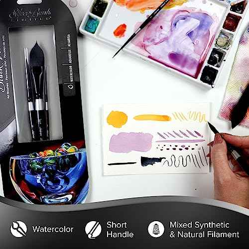 Silver Brush Limited WC-3208S Black Velvet Variety Set, Professional Premium Artist Paintbrushes for Watercolor, Gouache, Inks, & Dyes, Set of 3, Round, Script Liner, & Flat Wash Brushes, Short Handle