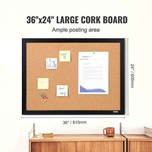 VEVOR Cork Board for Office, 36" x 24" Bulletin Board for Wall, Vision Board Push Pin Board with Framed for Office Home and School