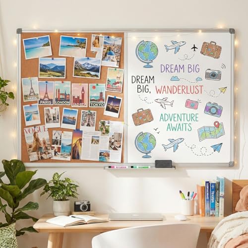 DexBoard Magnetic Whiteboard & Cork Bulletin Board 48x36 inch Combo