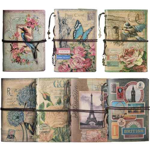 Leather Journal, 7 Pack Journals Notebooks Bulk, Refillable Journals for Writing, Lined Journal for Women Men, Students Gifts, 180 Pages, 7 x 5 inches, Vintage Pendants Travel Journal, Multicolor