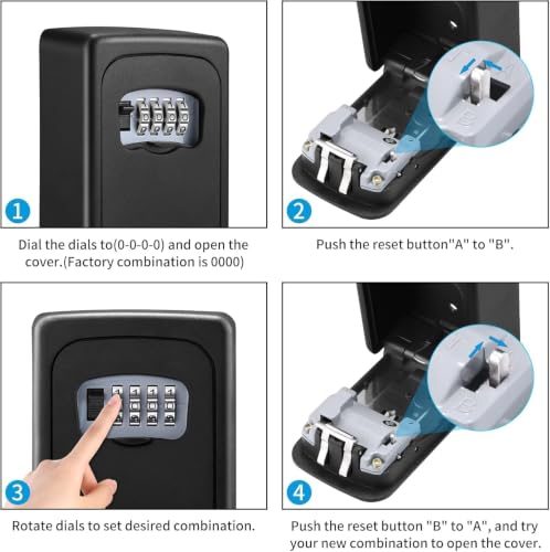 AMMIY Black Key Lock Box for Outside • 5-Key Capacity, Waterproof Outdoor Lockbox with Resettable Code