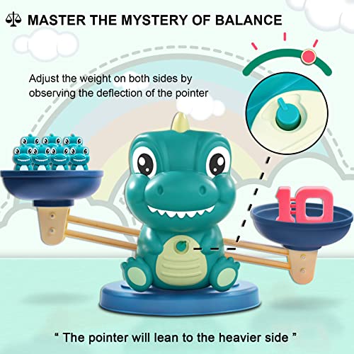 Kaodezhu Dinosaur Math Balance Toys - Montessori Educational Toy for 3-8 Year Old Kids, Green Basic Variant