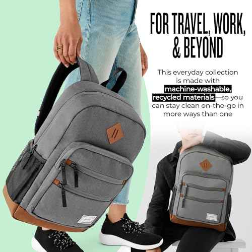 Solo New York Laptop Backpack for Women & Men -Carry On Bookbag for Travel & Work, Lightweight Bag, Side Mesh Pockets, Fits 15.6" Computer - Re:Fresh, Grey