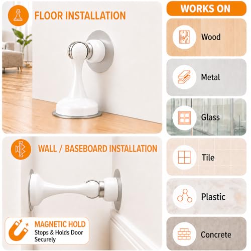 YDAJIURI Magnetic Door Stop - No Drilling, 3D Adhesive Tape, White, 1 Pack