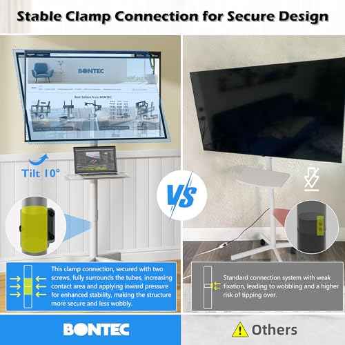 BONTEC Mobile TV Stand with Tilt Function, Rolling TV Stand for 23-60" LED, LCD, OLED TVs, Holds up to 88lbs, Max VESA 400x400mm, Adjustable Media Shelf (White, 17.1x15.1x53.1 in)