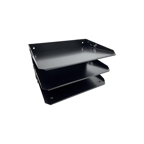 Huron Desktop Horizontal 3-Slot File Binder Organizer Storage Letter Tray, Black Commercial Grade Steel