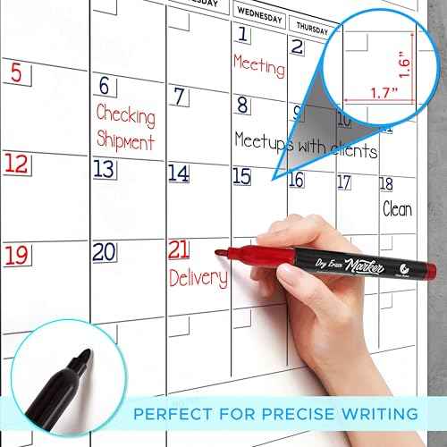 Large 36"x48" White Board Calendar for Wall 12 Month Planner Board Big Dry Erase Wall Calendar Monthly Large Includes 6 Markers Eraser Push Pins & Mounting Tape