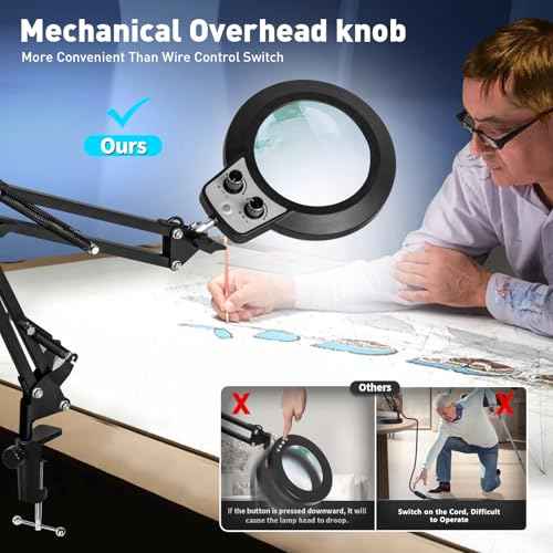 KIRKAS 12X Magnifying Glass with Light, KIRKAS Any Color Modes & Stepless Dimming LED Magnifying Lamp with Clamp, Hands Free Lighted Magnifier Glass Lens for Crafts Hobby Reading Painting Close Work