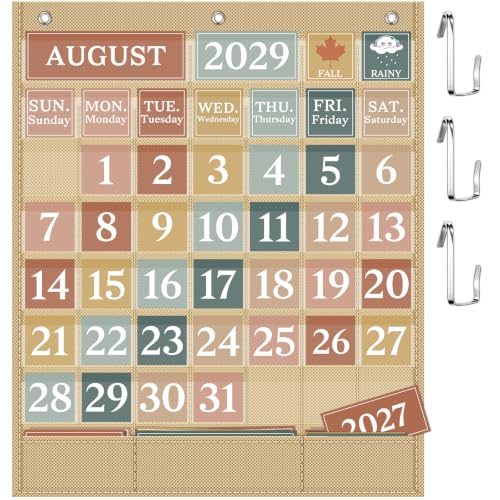 Boho Classroom Calendar Pocket Chart Set with 118 Cards - Educational Organizer