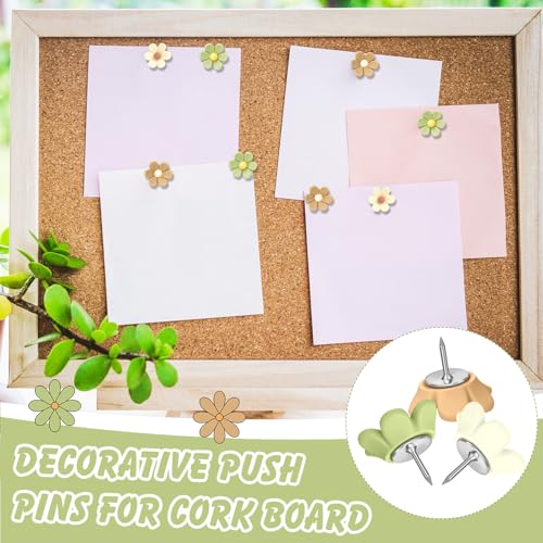 Sawysine Flower Push Pins 60Pcs with Storage Box - Coffee Beige Green