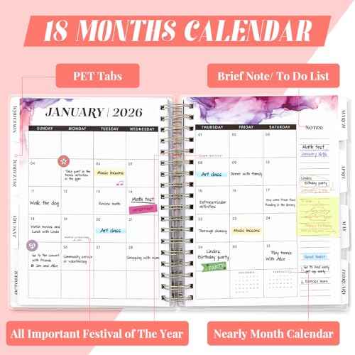 Planner 2025-2026, 18 Months Academic Daily Weekly Monthly Planner Yearly Agenda July. 2025?Dec. 2026, 7.9" x 9.8", Page Tabs, Separator Page, Pocket Folder, Bookmark, Stickers, Sticky Note Set