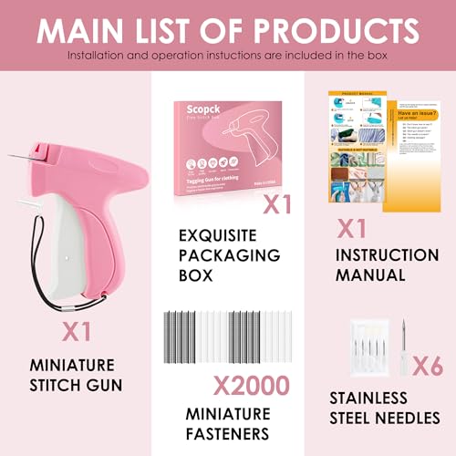 Pink-White Handheld Stitch Gun for Clothes Repair with 6 Needles & 2000 Fasteners