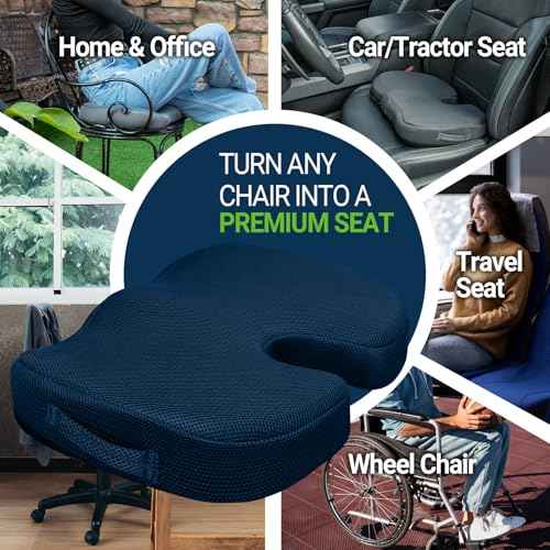 Gel Seat Cushion for Car Office - Memory Foam Pain Relief Chair Pillow Cushions - Tailbone Sciatica Coccyx Butt Lumbar Support Pad for Sitting Driving Traveling, Mesh, Blue
