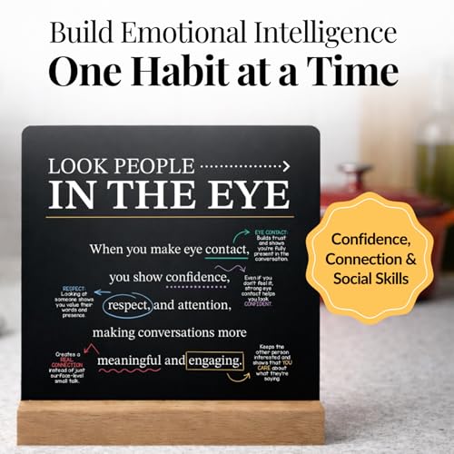 Emotional Intelligence Mindset Cards – 52 Daily Habits for Confidence & Connection – Includes Wooden Display Stand – For Kids, Teens & Adults – Standard Variation