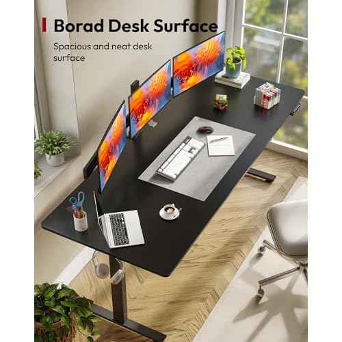 SANODESK Electric Standing Desk 79 x 32 Inches Height Adjustable Stand Up w/6-Button Ergonomic Computer Desk with Splice Board for Home Office, Black Frame + Black Tabletop