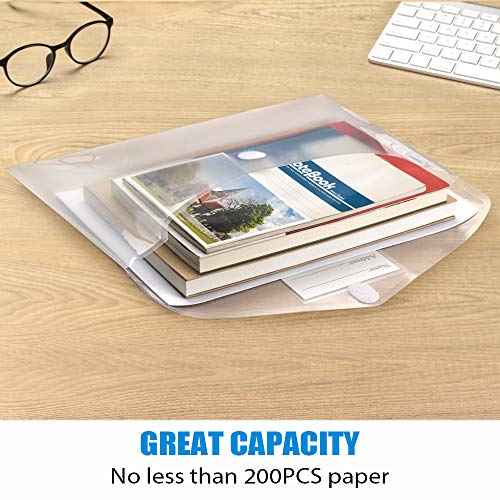 Sooez 10 Pack Plastic Envelopes File Folders, Clear Folder for Document US Letter A4 Size Poly Envelopes with Label Pockets for School Home Work Office Organizer, Clear