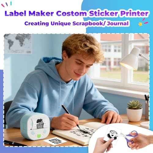 Mini Sticker Printer PrintPods, Portable Bluetooth Sticker Maker Machine with 3 Rolls Paper, D21 Thermal Inkless Photo Printer, Impresora Port?til for Phone DIY Photos Study Notes Journal Kids Gift