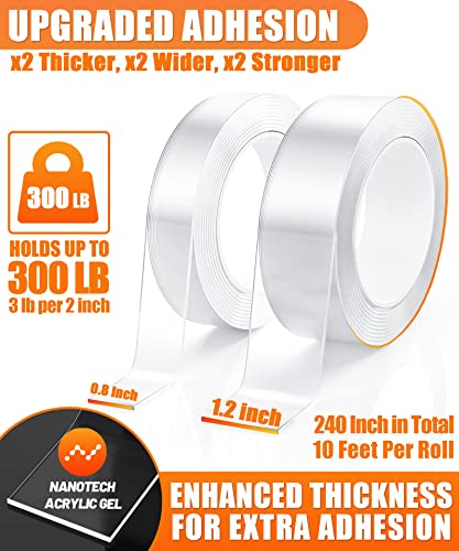 Heavy Duty Double Sided Nano Tape - Removable Wall Mounting Tape, 2 Rolls, 240 Inches