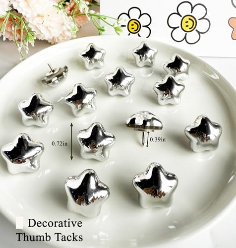 Tandarui Silver Star Push Pins for Bulletin Board - 25 Pack Thumb Tacks