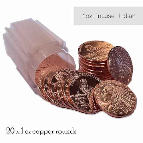 20pc x 1 oz Incuse Indian copper round in storage tube