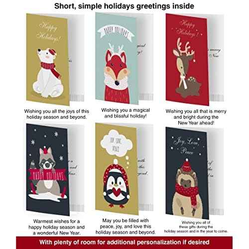 Dessie 100 Unique Modern Christmas Cards with Envelopes and Matching Sealing Stickers. Happy Holiday Cards with Short Greetings Inside. Bulk Christmas Cards Boxed with Envelopes