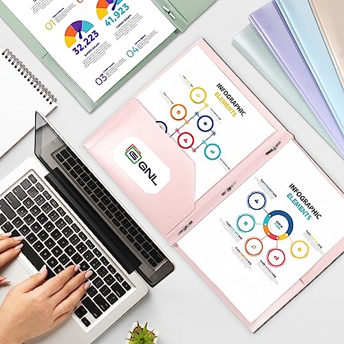 Pastel Colors 5-Pack Heavy Duty Plastic File Folders with Pockets & Prongs, Letter Size, School & Office